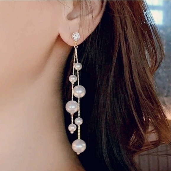 BOSTON PROPER PEARL CASCADE ALLOY EARRINGS - Picture 4 of 5